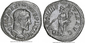 Maximinus I (AD 235-238). AR denarius (20mm, 6h). NGC AU, brushed. Rome, AD 236-238. IMP MAXIMINVS PIVS AVG , laureate, draped and cuirassed bust of M...