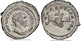 Balbinus (April-July AD 238). AR antoninianus (24mm, 5.35 gm, 11h). NGC AU 5/5 - 4/5, Fine Style. Rome. IMP CAES D CAEL BALBINVS AVG, radiate, draped,...