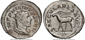 Philip I (AD 244-249). AR antoninianus (24mm, 4.42 gm, 12h). NGC MS 5/5 - 4/5. Rome, 6th officina, AD 248. IMP PHILIPPVS AVG, radiate, draped and cuir...