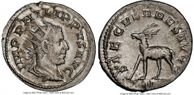 Philip I (AD 244-249). AR antoninianus (24mm, 4.12 gm, 6h). NGC MS 5/5 - 4/5. Rome, 5th officina, Millennium Issue, AD 248. IMP PHILIPPVS AVG, radiate...
