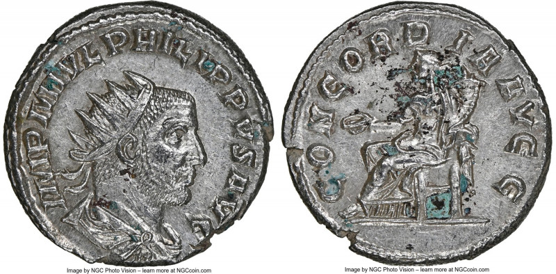 Philip I (AD 244-249). AR antoninianus (21mm, 12h). NGC MS. Antioch. IMP M IVL P...