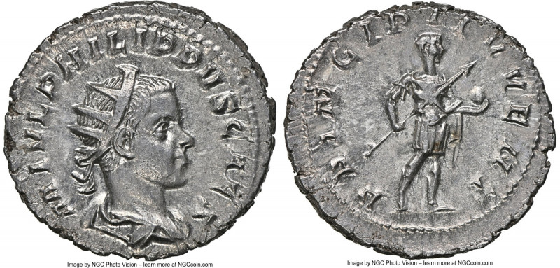 Philip II, as Caesar (AD 247-249). AR antoninianus (23mm, 4.61 gm, 6h). NGC MS 4...