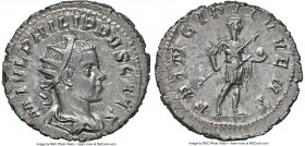 Philip II, as Caesar (AD 247-249). AR antoninianus (23mm, 4.61 gm, 6h). NGC MS 4/5 - 4/5. Rome. M IVL PHILIPPVS CAES, radiate, draped bust of Philip I...
