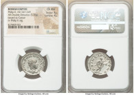 Philip II (AD 247-249). AR antoninianus (22mm, 5.36 gm, 1h). NGC Choice AU 5/5 - 4/5. Rome, AD 244-246. M IVL PHILIPPVS CAES, radiate, draped and cuir...