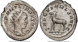 Philip II, as Augustus (AD 247-249). AR antoninianus (24mm, 5.03 gm, 11h). NGC MS 5/5 - 4/5. Rome, 3rd officina, Millennium Issue, AD 248. IMP PHILIPP...