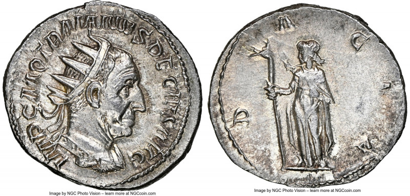 Trajan Decius (AD 249-251). AR antoninianus (22mm, 3.69 gm, 11h). NGC MS 5/5 - 4...