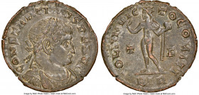 Constantine I the Great (AD 307-337). BI follis or reduced nummus (20mm, 12h). NGC Choice AU. Trier, 2nd officina, AD 316. CONSTANTINVS PF AVG, laurea...