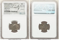 Constantine I the Great (AD 307-337). AE3 or BI nummus (20mm, 3.70 gm, 12h). NGC MS 5/5 - 5/5, Silvering. Lugdunum, 1st officina, CONSTAN-TINVS AVG, l...