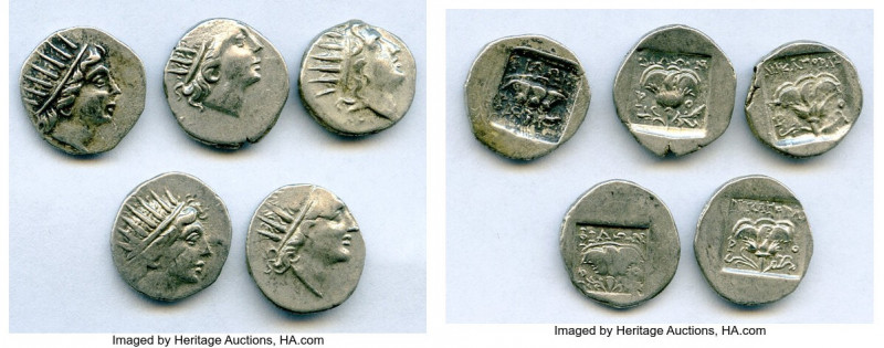 ANCIENT LOTS. Greek. Carian Islands. Rhodes. Ca. 88-84 BC. Lot of five (5) AR dr...