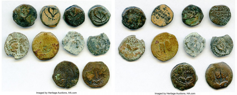 ANCIENT LOTS. Judaea. Ca. 1st centuries BC-AD. Lot of ten (10) AE prutahs. Fine....