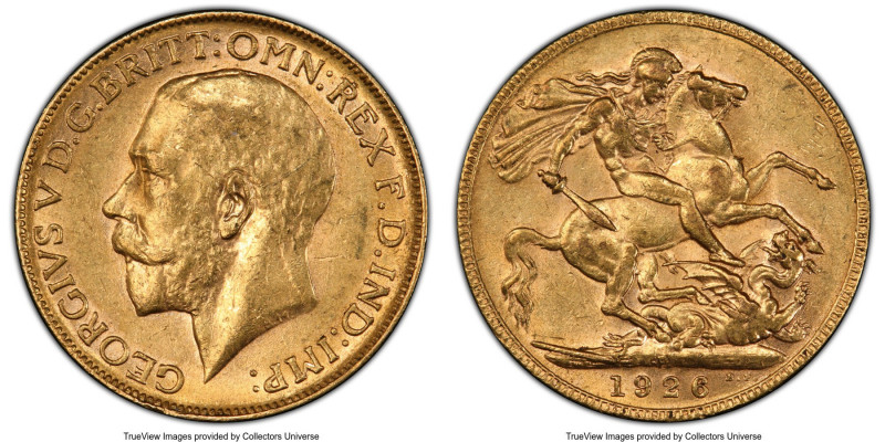 George V gold Sovereign 1926-P MS61 PCGS, Perth mint, KM29. AGW 0.2355 oz. 

H...