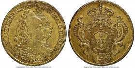 Maria I & Pedro III gold 6400 Reis 1778-R AU58 NGC, Rio de Janeiro mint, KM199.2. Lightly circulated, full strike with residual luster

HID098012420...