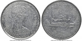 Elizabeth II Mint Error - Split Planchet Dollar 1980 XF NGC, Royal Canadian mint, KM120.1. 7.7gm. Mint Error - Struck on Split Planchet before Strike....