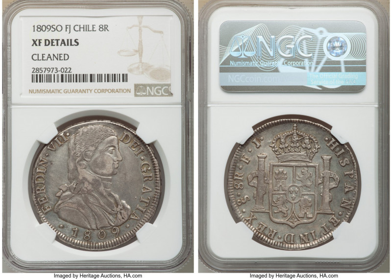 Ferdinand VII 8 Reales 1809 So-FJ XF Details (Cleaned) NGC, Santiago mint, KM68....