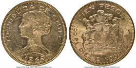Republic gold 100 Pesos 1949 MS63 NGC, Santiago mint, KM175, Fr-54. AGW 0.5885 oz. 

HID09801242017

© 2020 Heritage Auctions | All Rights Reserve...