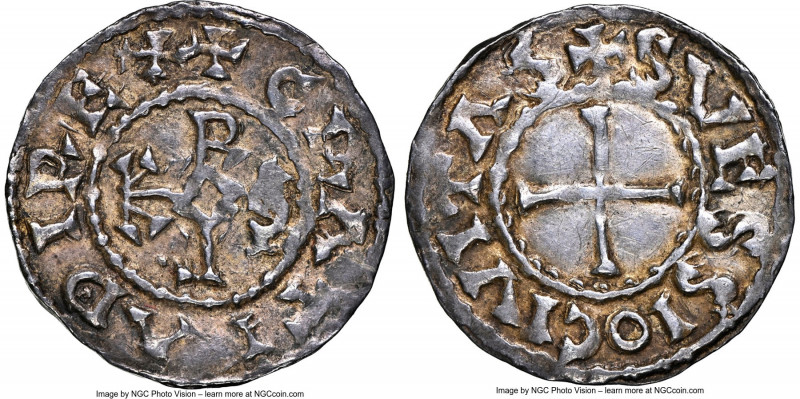 Carolingian. Charles the Bald (840-877) Denier ND (864-877) MS62 NGC, Soissons m...