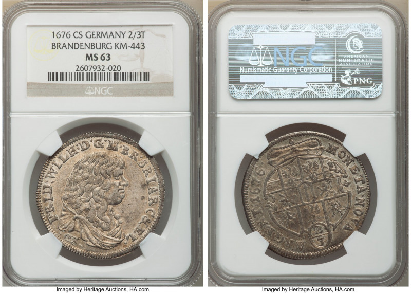 Brandenburg. Friedrich Wilhelm 2/3 Taler 1676-CS MS63 NGC, Berlin mint, KM443, D...