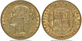 Victoria gold Sovereign 1842 AU55 NGC, KM736.1, S-3852. Variety with unbarred "A"s or Inverted "V"s in GRATIA. 

HID09801242017

© 2020 Heritage A...