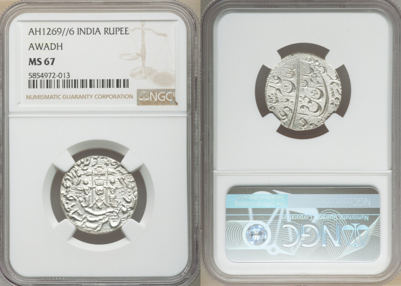 Awadh. Wajid Ali Shah Rupee AH 1269 Year 6 (1852/1853) MS67 NGC, Lucknow mint, K...