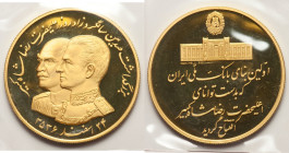 Muhammad Reza Pahlavi gold Proof "Bank Melli 50th Anniversary" Medal MS 2536 (1978), 40.6mm. 50th anniversary of Bank Melli opening commemorative. Enc...