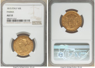 Parma. Maria Luigia gold 40 Lire 1815 AU53 NGC, Milan mint, KM-C32, Fr-933. Two year type. Struck in the name of Marie Louise, second wife of Napoleon...