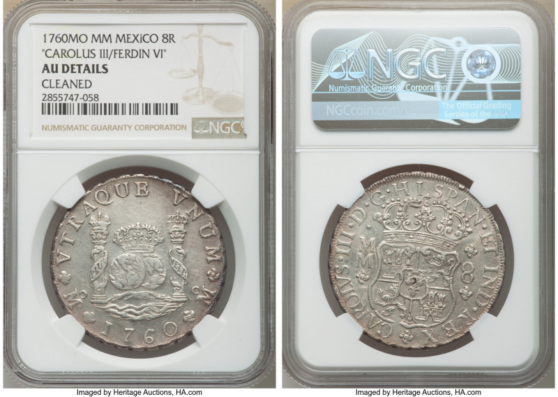 Charles III 8 Reales 1760 Mo-MM AU Details (Chopmarked) NGC, Mexico City mint, K...