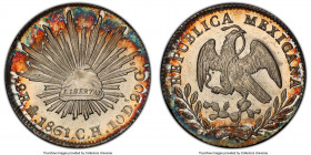Republic 2 Reales 1861 Mo-CH MS66 PCGS, Mexico City mint, KM374.10. Gem specimen with fully struck details on watery mirrored fields and draped in lum...