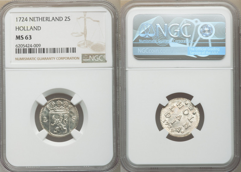 Holland. Provincial 2 Stuivers 1724 MS63 NGC, KM48. Champagne toned. 

HID0980...