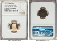 Republic gold Proof Piefort Uniface Trial Centavo ND (1982) PR68 Ultra Cameo NGC, KM-TS1. Gold off-metal striking of Panama 1 Centesimo Obverse. Unoff...