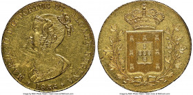 Maria II gold 6400 Reis (Peça) 1835 UNC Details (Obverse Spot Removed) NGC, Lisbon mint, Mintage: 2,989. KM407. Reflective surfaces. One year type. AG...