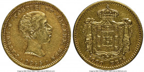 Pedro V gold 1000 Reis 1855 AU Details (Removed From Jewelry) NGC, KM495. Nice portrait and still a decent representative of this one year type. AGW 0...