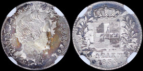 GREECE: 1/4 Drachma (1833) (type I) in silver with head of King Otto facing right and inscription "ΟΘΩΝ ΒΑΣΙΛΕΥΣ ΤΗΣ ΕΛΛΑΔΟΣ". Inside slab by NGC "MS ...