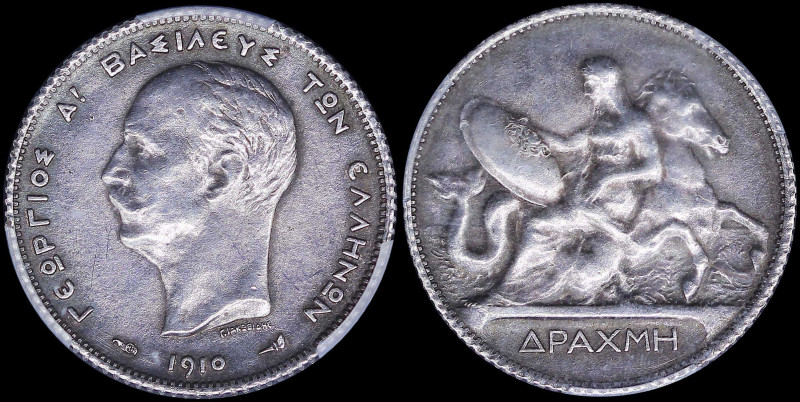 GREECE: 1 Drachma (1910) (type II) in silver with mature head (different type) o...