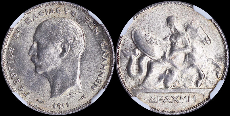 GREECE: 1 Drachma (1911) (type II) in silver with mature head (different type) o...