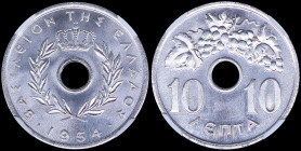 GREECE: 10 Lepta (1954) in aluminum with Royal Crown and inscription "ΒΑΣΙΛΕΙΟΝ ΤΗΣ ΕΛΛΑΔΟΣ". Inside slab by NGC "MS 67". Cert number: 5780052-003. (H...