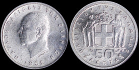 GREECE: 50 Lepta (1962) in copper-nickel with head of King Paul facing left and inscription "ΠΑΥΛΟΣ ΒΑΣΙΛΕΥΣ ΤΩΝ ΕΛΛΗΝΩΝ". Inside slab by NGC "MS 63 /...