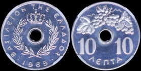 GREECE: 10 Lepta (1965) in copper-nickel with Royal Crown and inscription "ΒΑΣΙΛΕΙΟΝ ΤΗΣ ΕΛΛΑΔΟΣ". Inside slab by NGC "PF 68 CAMEO". Cert number: 5778...