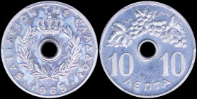 GREECE: 10 Lepta (1965) in copper-nickel with Royal Crown and inscription "ΒΑΣΙΛΕΙΟΝ ΤΗΣ ΕΛΛΑΔΟΣ". Inside slab by PCGS "PR 66 CAM". Cert number: 41422...