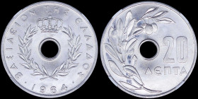 GREECE: 20 Lepta (1964) in aluminium with Royal Crown and inscription "ΒΑΣΙΛΕΙΟΝ ΤΗΣ ΕΛΛΑΔΟΣ". Inside slab by NGC "MS 68". Top pop in both companies. ...