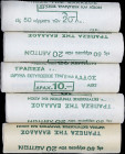 GREECE: Five rolls of which each contains 50x 20 Lepta (1976) in aluminum with national Arms and inscription "ΕΛΛΗΝΙΚΗ ΔΗΜΟΚΡΑΤΙΑ". Horse head on reve...