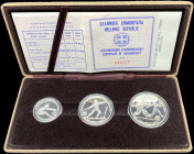 GREECE: Commemorative coin set of 100 Drachmas + 250 Drachmas + 500 Drachmas (1981) in silver (0,900) for the XIII ΠΑΝΕΥΡΩΠΑΙΚΟΙ ΑΓΩΝΕΣ ΣΤΙΒΟΥ ΑΘΗΝΑ 1...