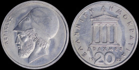 GREECE: 20 Drachmas (1982) (type Ia) in copper-nickel with temple of Apteros Nike at center and inscription "ΕΛΛΗΝΙΚΗ ΔΗΜΟΚΡΑΤΙΑ". Head of Pericles fa...