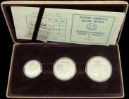 GREECE: Commemorative coin set composed of 100 + 250 + 500 Drachmas (1982) in silver (0,900) for the XIII Pan-European Track and Field events / "ΡΗΤΟΙ...