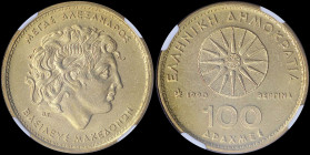 GREECE: 100 Drachmas (1990) in copper-aluminium with the star of Vergina and inscription "ΕΛΛΗΝΙΚΗ ΔΗΜΟΚΡΑΤΙΑ" at one side. Head of Alexander the Grea...