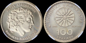 GREECE: 100 Drachmas (1993) in copper-aluminium with the star of Vergina and inscription "ΕΛΛΗΝΙΚΗ ΔΗΜΟΚΡΑΤΙΑ" at one side. Head of Alexander the Grea...