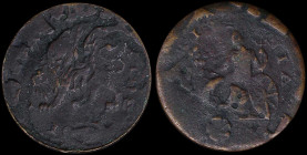GREECE: 1 Lepton (=1/4 Obol) (1821) in copper with Venetian lion of St Marcus & inscription "ΙΟΝΙΚΟΝ ΚΡΑΤΟΣ". Struck on Venetian coin from Dalmatia & ...