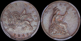 GREECE: 1 new Obol (1849.) in copper with Venetian lion of St Marcus and inscription "ΙΟΝΙΚΟΝ ΚΡΑΤΟΣ". Dot after date. Medal alignment. Inside slab by...