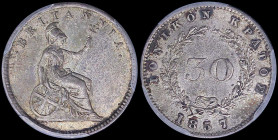 GREECE: 30 new Obols (1857) in silver with value within wreath and inscription "ΙΟΝΙΚΟΝ ΚΡΑΤΟΣ". Seated Britannia on reverse. Inside slab by PCGS "MS ...