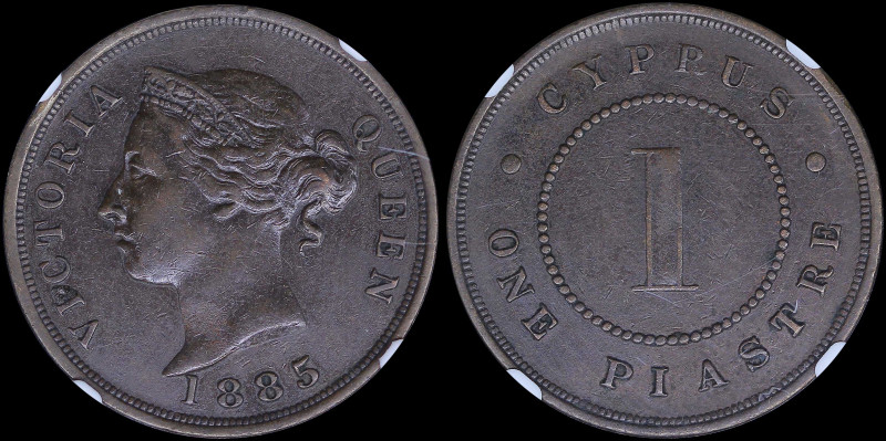 CYPRUS: 1 Piastre (1885) in bronze with crowned head of Queen Victoria facing le...