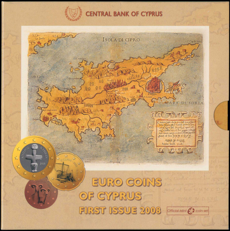 CYPRUS: Euro coin set (2008) composed of 1 Cent to 2 Euro. Inside official three...